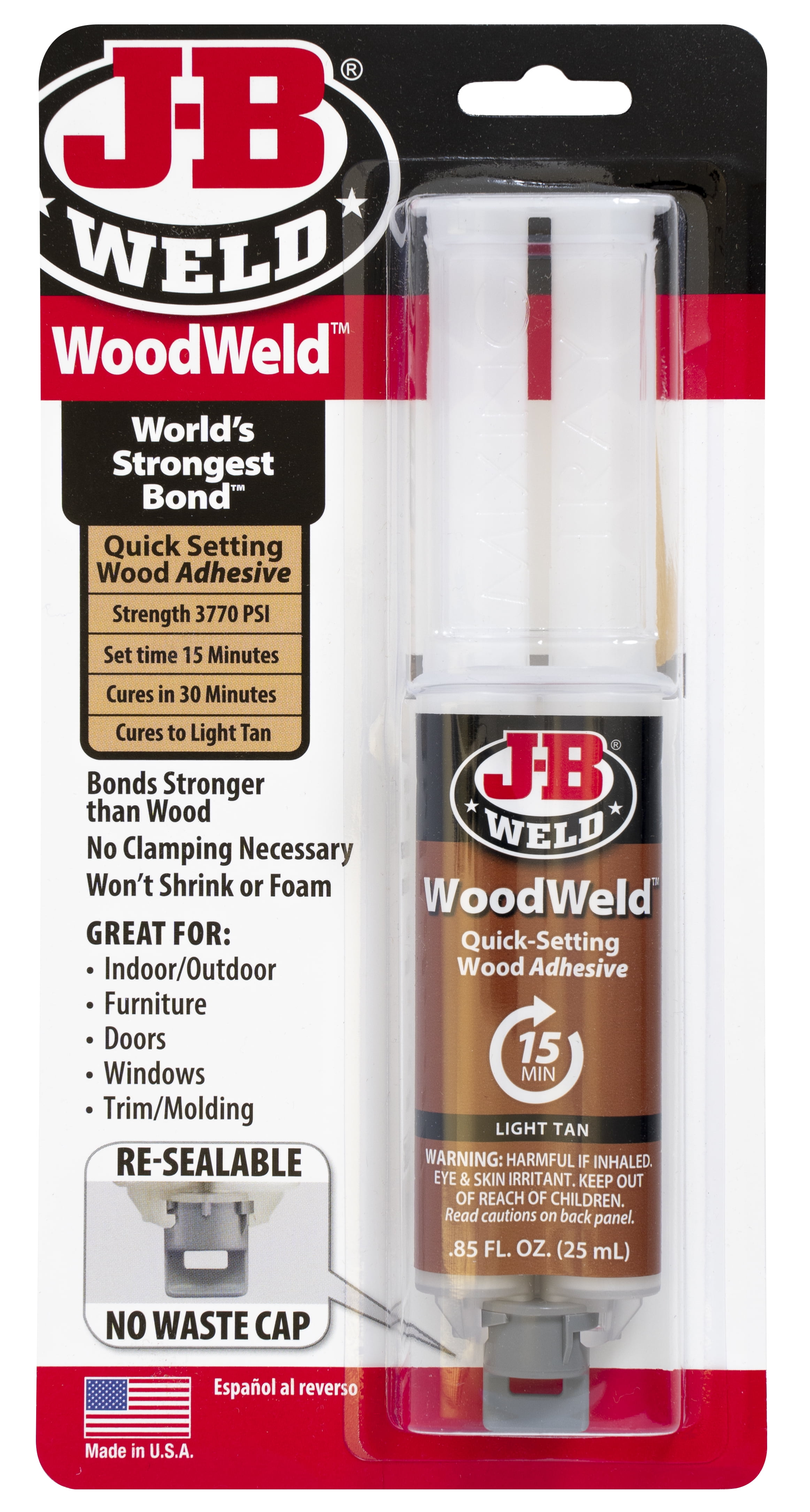 J-B Weld WOODWELD Syringe Epoxy Adhesive, 0.85 oz, Light Tan