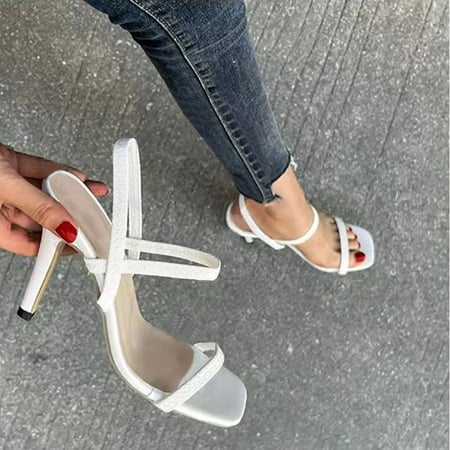

〖Yilirongyumm〗 White 39 Sandals Women Large High Fashion Women s Color Thin Heel Size Casual Sandals Solid Women s Sandals