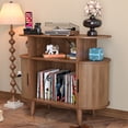 thumbnail image 4 of Record Player Stand, Mid Century Modern Record Storage Cabinet with Charging Station & USB Ports, Vinyl Storage, Walnut, 4 of 8
