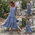thumbnail image 5 of Women Sexy Ruffle Halter V-Neck Sleeveless A-Line Flared Maxi Long Flowy Dress, 5 of 11