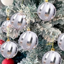 FastXmas 12 Pcs Christmas Tree Hanging Ornaments, Christmas Decorations 2.36" Striped Glitter Decorative Ball Pendants with Rope, Shatterproof Plastic Xmas Tree Bauble Sphere for Party Holiday