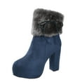 thumbnail image 2 of Wavsuf Work Boots for Women Soft Toe Round Toe with High Heel Short Ankle-High with Zipper with Fuzz Flock Blue Shoes Size 38, 2 of 7
