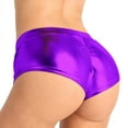 thumbnail image 3 of TiaoBug Women's Shiny Metallic Rave Booty Shorts Liquid Wet Look Bottoms Hot Pants Festival Costume Purple S, 3 of 8