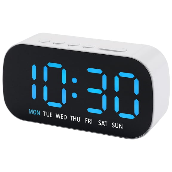 REGALWOVEN Dimmable LED Alarm Clock - 5-Level Brightness, Dual Alarms, Snooze Function, Fits Bedside Table Black Housing and Blue Light 5.1"L x 1.4"W x 2.4"H