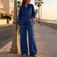thumbnail image 4 of QQZ Wide Leg Pants 2 Piece Set For Women, Denim Long Sleeve Collared Top & Palazzo Pants Casual Outfit, 4 of 7
