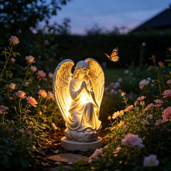 Solar Garden Light Soft Warm LED Kneeling Praying Angel Statue Lighting Weatherproof Outdoor Decor Lamp for Walkway Patio Grave Yard Path Landscape