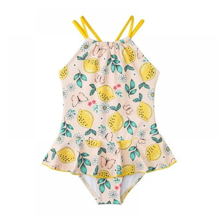 

Girls One Piece Swimsuit with Strapless Skirt Kids High Waist Bikini Beach Swimwear for Teen Girl 4-14 Years