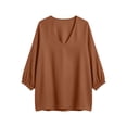thumbnail image 6 of TGSLY Women's 3/4 Balloon Sleeve Tops Lightweight Soft V Neck Crinkle Cotton Shirts with Elastic Cuffs Loose Fit Dressy Casual Solid Color Blouses M, 6 of 6