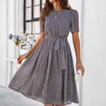 thumbnail image 5 of Stichou Women Summer 2026 Beach Dress Elegant Dot Print Long Sleeve Chiffon A Line Casual Sundress Gray XL, 5 of 5