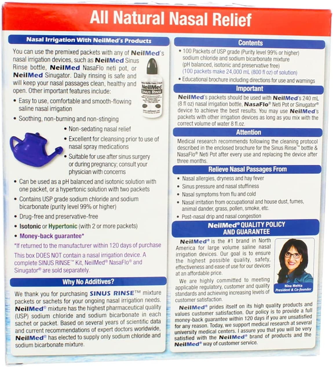 NeilMed Sinus Rinse Premixed Refill Packets 100 Each (Pack of 3)