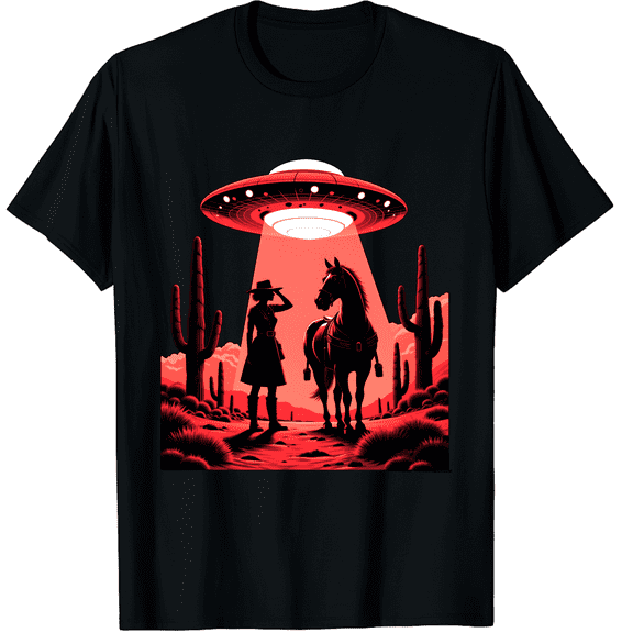 UFO Cowgirl Desert Silhouette Western Sci-Fi Unisex T-Shirt