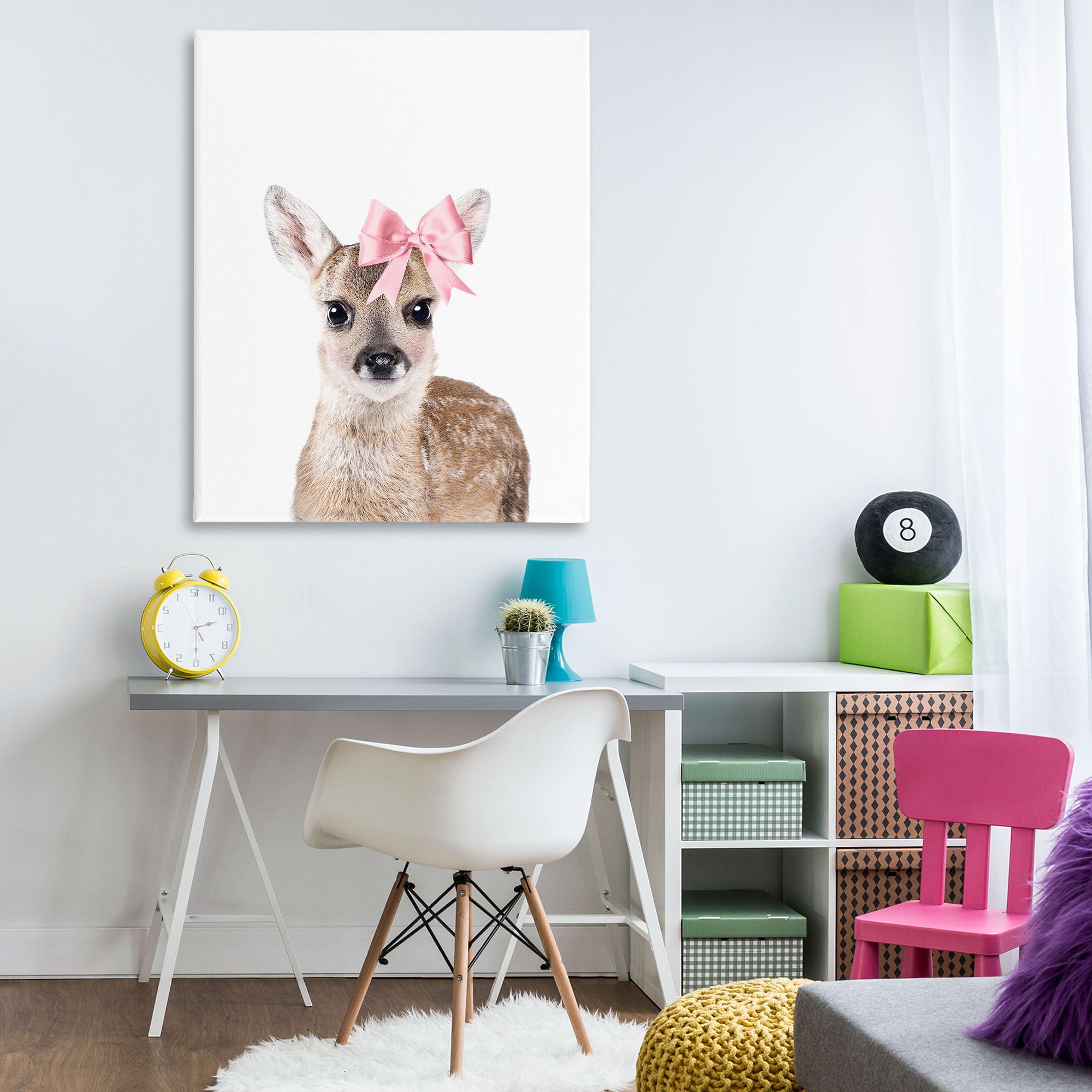 Stupell Industries Fawn with Pink Bow Animals Painting Wrapped Canvas Art Print Wall Art, 36 x 48