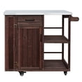 thumbnail image 4 of Harper & Bright Designs Outdoor Kitchen Island with Wheels, Patio Kitchen Cart with Stainless Steel Top, Portable Prep Station with Storage Drawer and Towel and Spice Racks for Garden, Dark Brown, 4 of 19