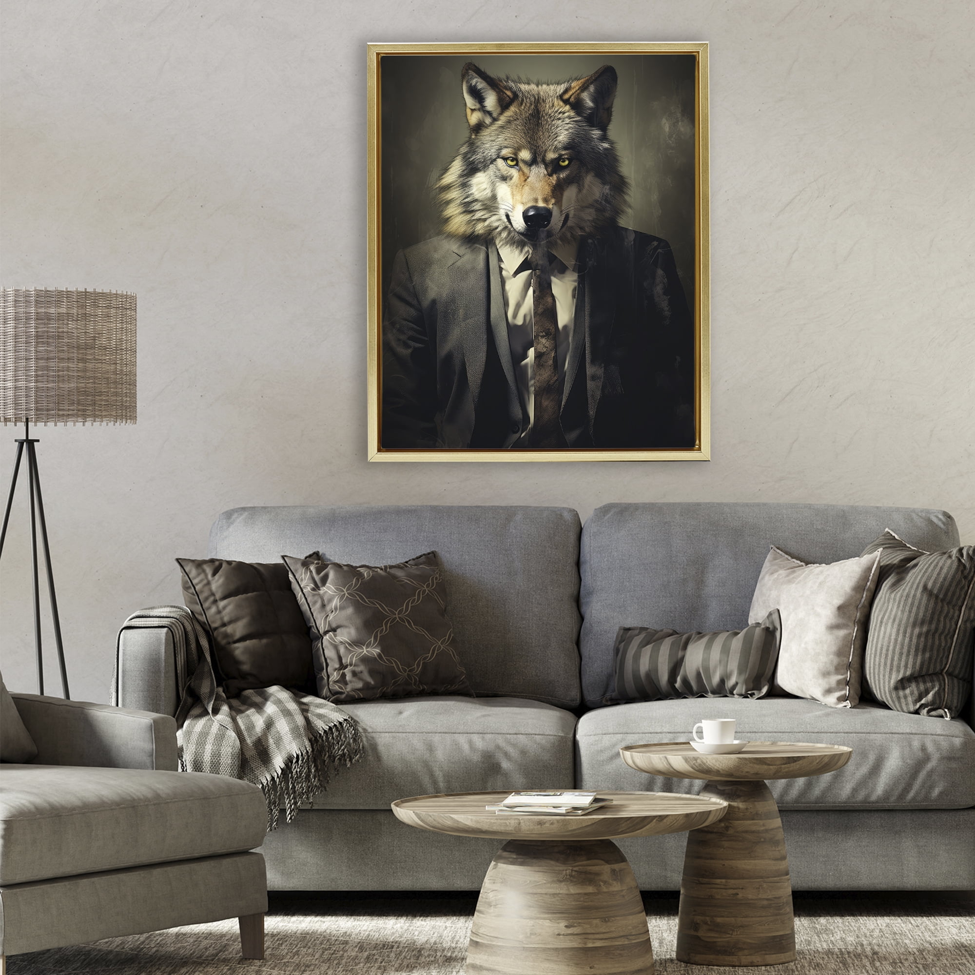 Stupell Industries Fancy Wolf in Suit Gold Framed Floater Canvas Wall Art, design by Ray Powers