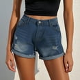 thumbnail image 2 of Pantalones cortos vaqueros desgastados para mujer tallas grandes - Pantalones cortos vaqueros casuales de cintura alta con estampado de agujeros - S-XXL, 2 of 5