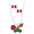 thumbnail image 1 of Delight Jewelry Silvertone Small Maroon Enamel Disc Christmas Kiss Charm Necklace and Stud Earrings, 1 of 4