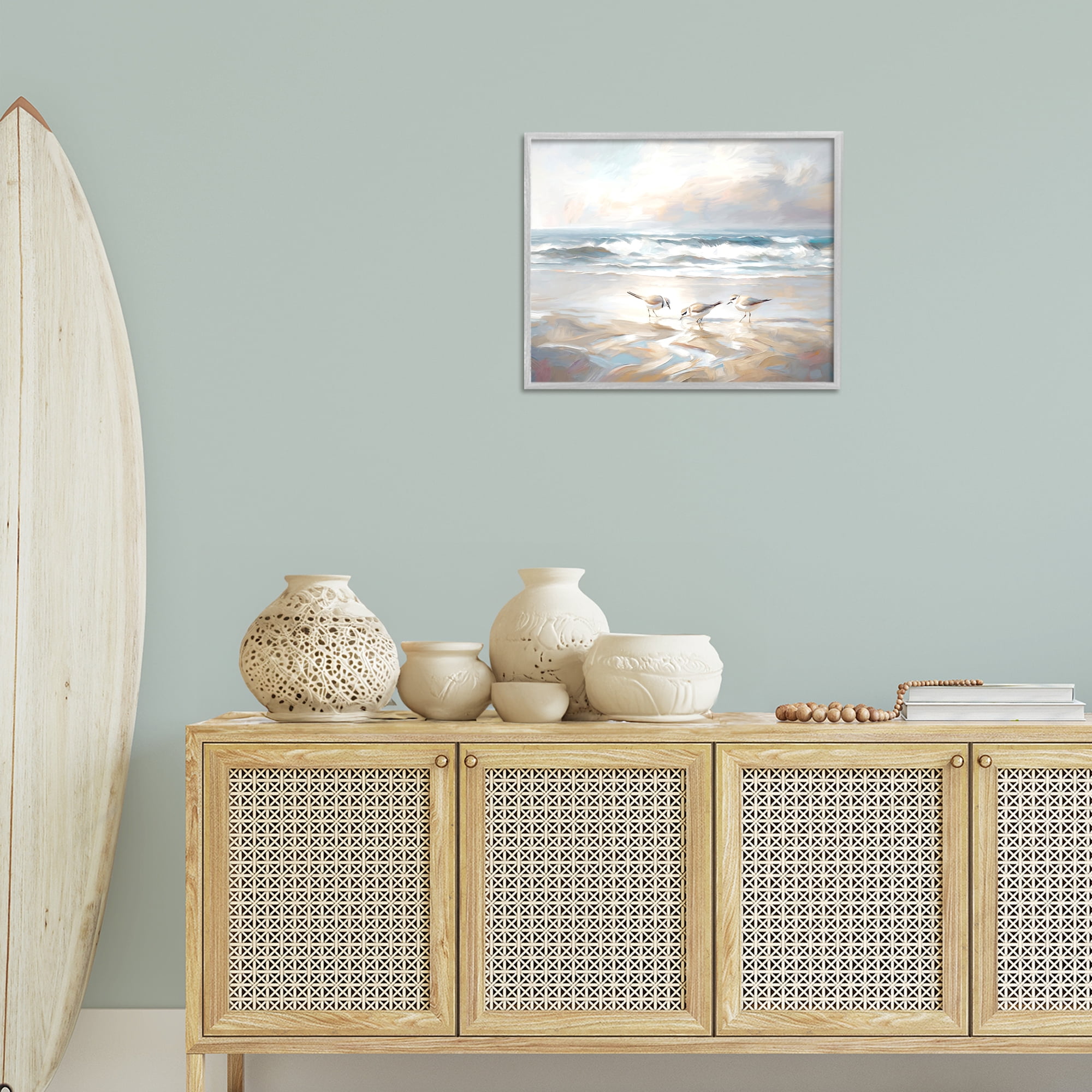 Stupell Industries Blue Haven Bay Coastal Painting Gray Framed Art Print Wall Art, 20 x 16