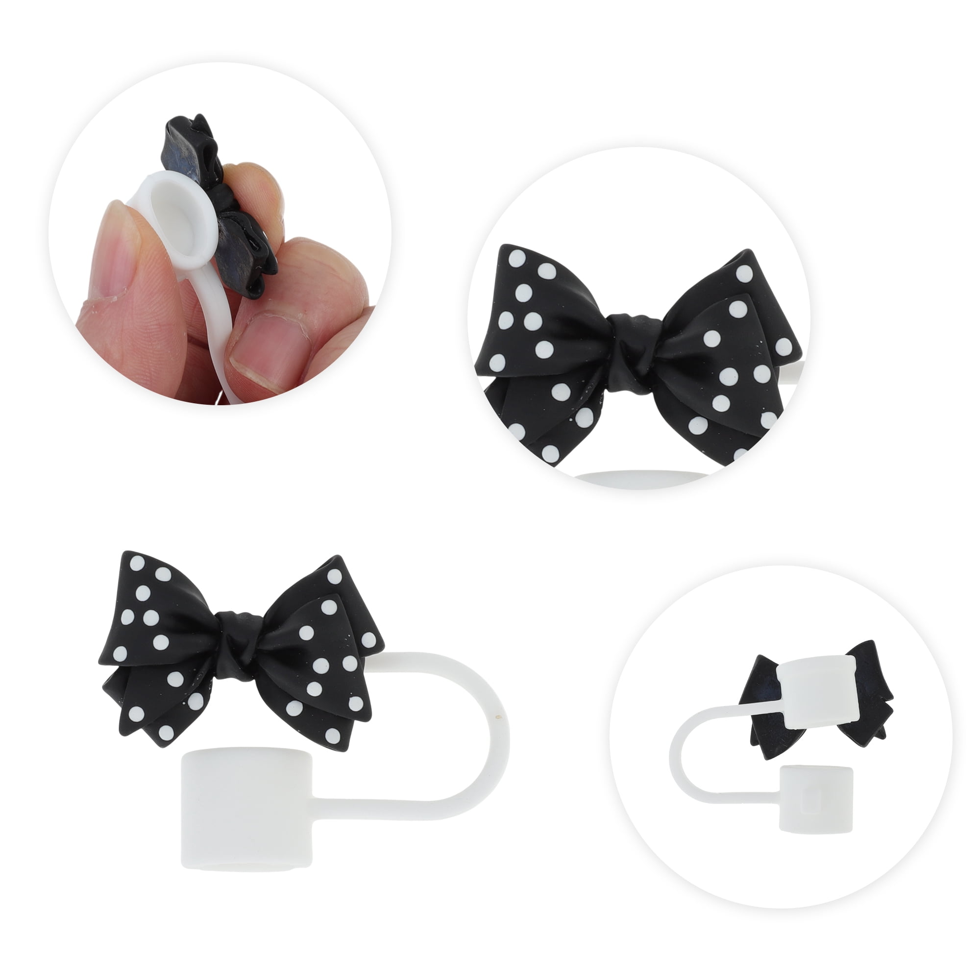 Unique Bargains Spotted Butterfly Silicone Straw Cover Cap Set of 4 Black