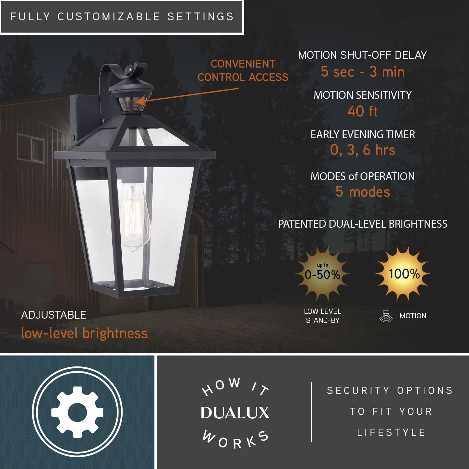 Derby 1 Light Matte Black Motion Sensor Dusk to Dawn Outdoor Wall Lantern Clear Glass Shade, LED Compatible