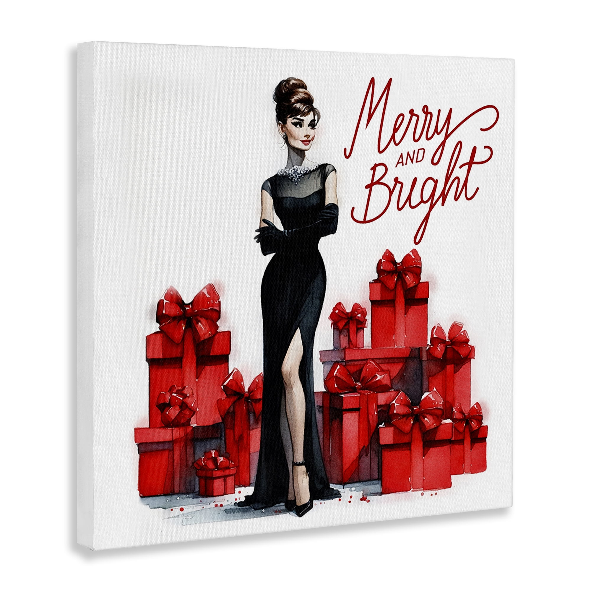 Stupell Industries Glam Merry & Bright Holiday Painting Gallery Wrapped Canvas Art Prints Wall Art, 24 x 24