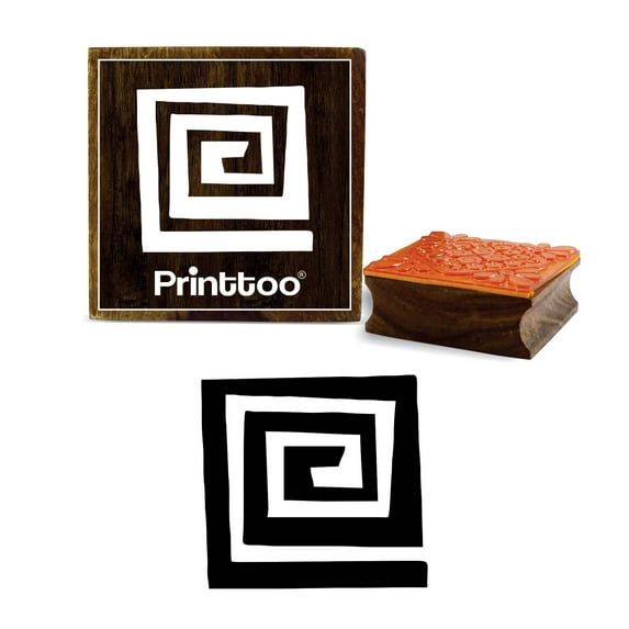 Printtoo Spiral Square Design Wooden Rubber Stamp Scrap-Booking Print Block-4 x 4 Inches