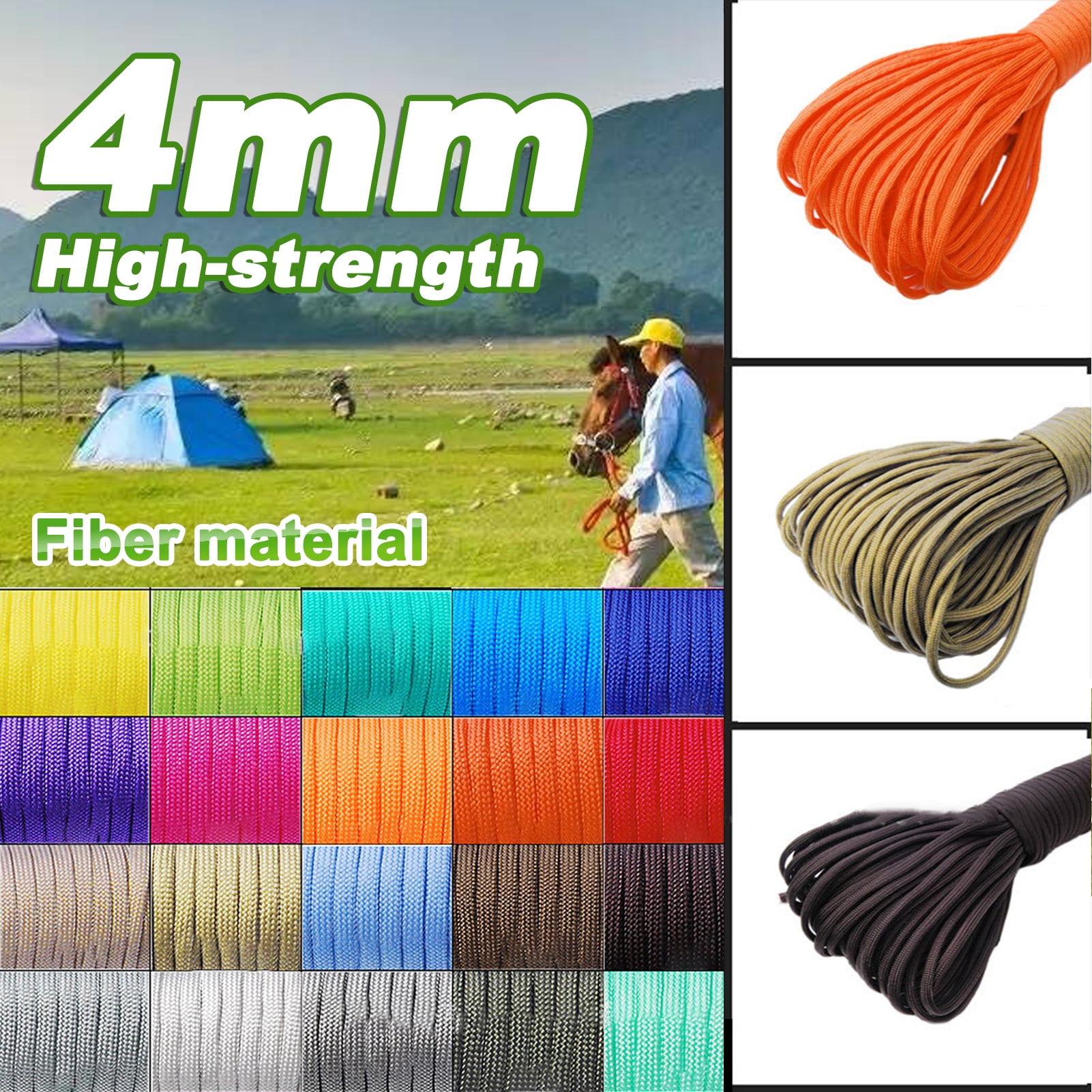 10 METRES 4MM REFLECTIVE FLUORESCENT GUY LINE ROPE TENT CARAVAN AWNING CAMPING 