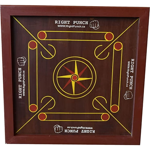Right Punch Wooden Carrom Board Classic Desktop Game Set – All Accessories Included – 8 Sizes
