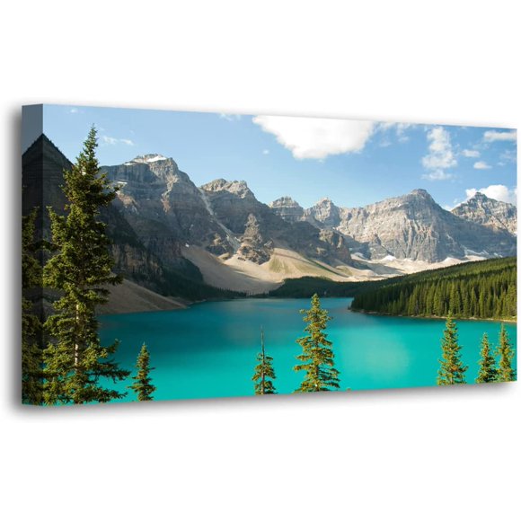 Landscape Wall Art Canvas Poster Lake Waterfall Tree Pictures Home Decor Natural Scenery Prints Painting for Living Room Bathroom Kitchen Home Decoration 20x40 Wooden Frames Artwork Easy Hanging