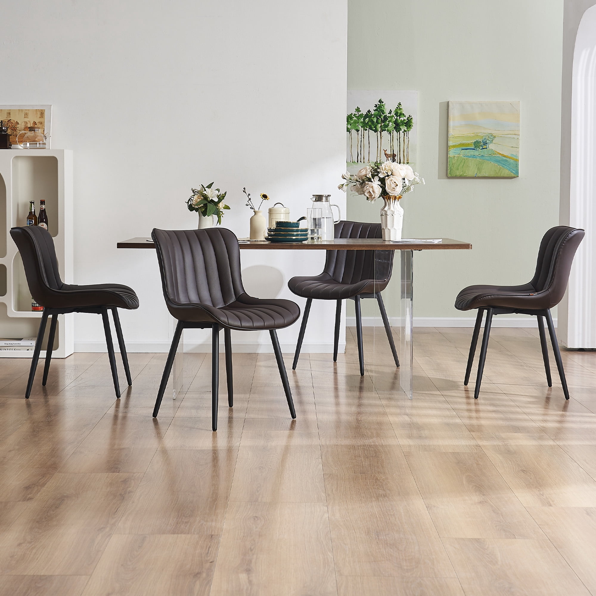 YOUNIKE Soft Dining Chair Set of 2 Brown Faux Leather Upholstered Full Back Side Chair
