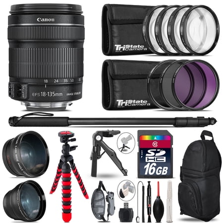 Canon 18-135mm IS STM - 3 Lens Kit + Tripod + Backpack - 16GB Accessory Bundle (International Version)