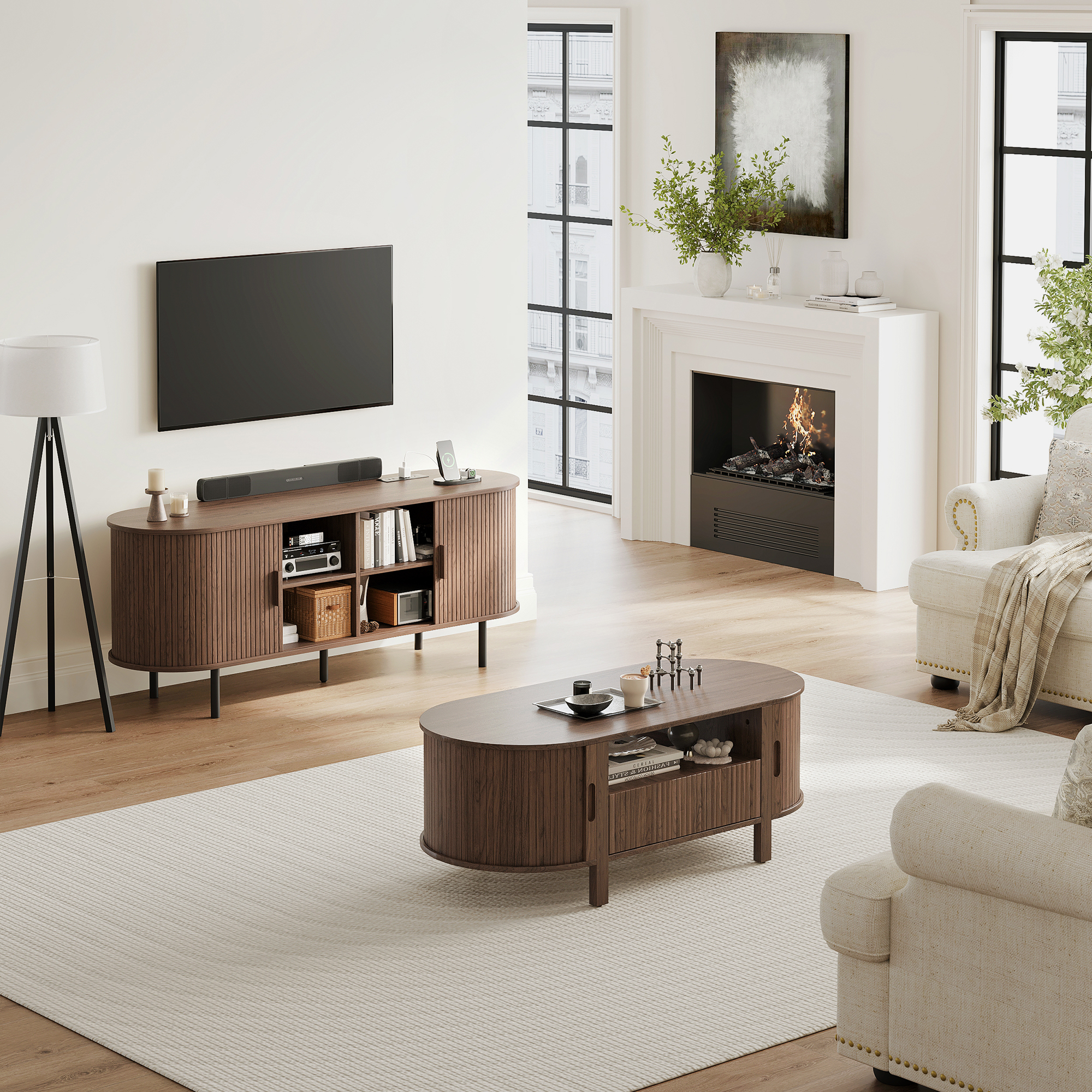 MARNUR 55 inch Mid-Century TV Stand for 60 in TVs, Brown photo 2