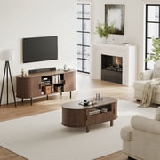 MARNUR 55 TV Stand for 60 TV, Wood Entertainment Center with Storage and Shelves, 2 Sliding Tambour Doors, Mid-Century Modern