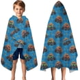 thumbnail image 3 of Blue Flame Monster Cartoon Trucks Pattern Hooded Bath Towel，50"x30" for Ages 3 To 12 Kids, Quick Dry Lightweight Soft Microfiber Hood Beach Towel Cover Up for Kids, 3 of 7