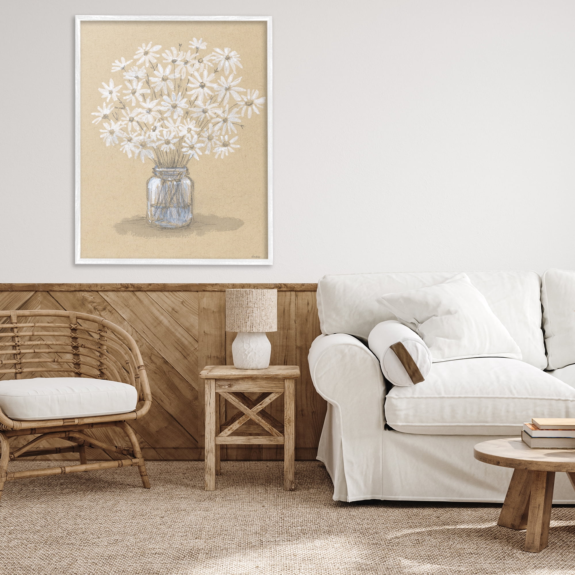 Stupell Industries Daisies Jar Drawing White Framed Giclee Art, design by Patti Bishop