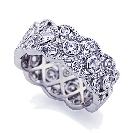 Platinum Vintage Ring - Men Women Platinum Plated Sterling Silver 1.75ct CZ Wedding Band Vintage Eternity Ring ( Size 5 to 9 )