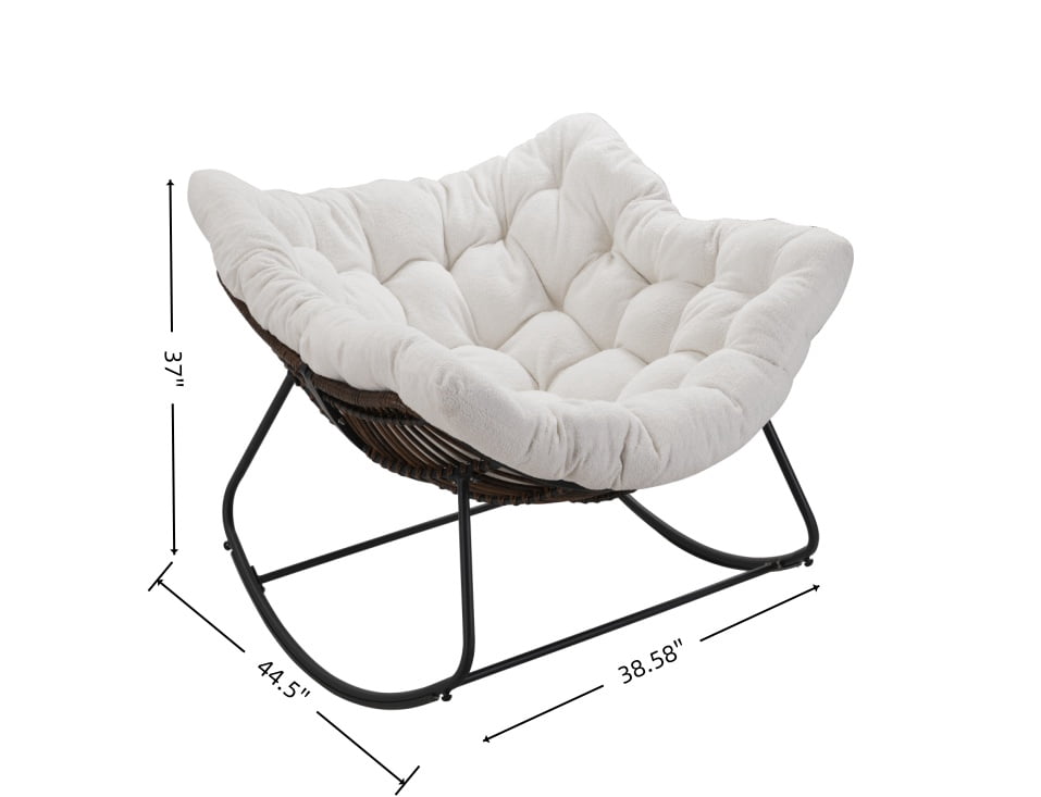 Oversized Rocking Chair, Indoor Outdoor Patio Wicker Rocker with Thick Cushion, Patio Lounge Chair Rocking Recliner