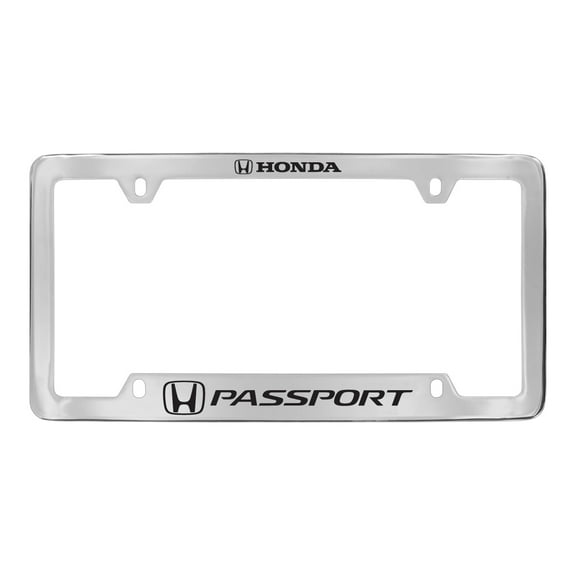 Passport wordmark with honda logo chrome plated zinc metal license plate frame