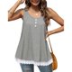 thumbnail image 5 of Blusa de empalme de encaje para mujer, cuello redondo, botón, cómoda, cuello redondo, sin mangas, Top gris S, 5 of 8