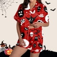 thumbnail image 2 of Halloween Silk Pajamas Women Satin Pajama Sets for Home Comfort Halloween Print Short Sleeve Two Piece Out with Cozy Patchwork Pattern for Relaxing Nights and Seasonal Loungewear Red S, 2 of 4