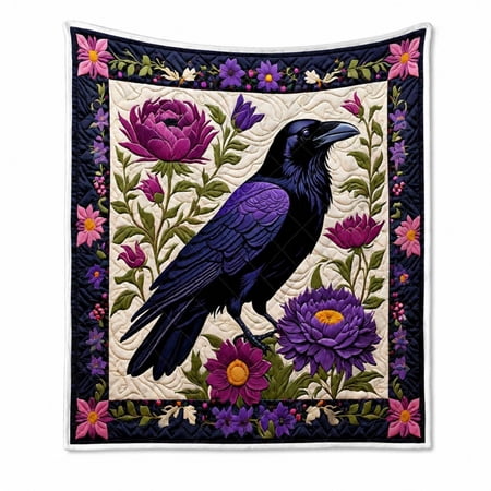 Mystical Crow Patchwork Print Throw Blanket Soft Cozy Decorative Throw For Sofa Couch Bedroom Home A-100X150Cm