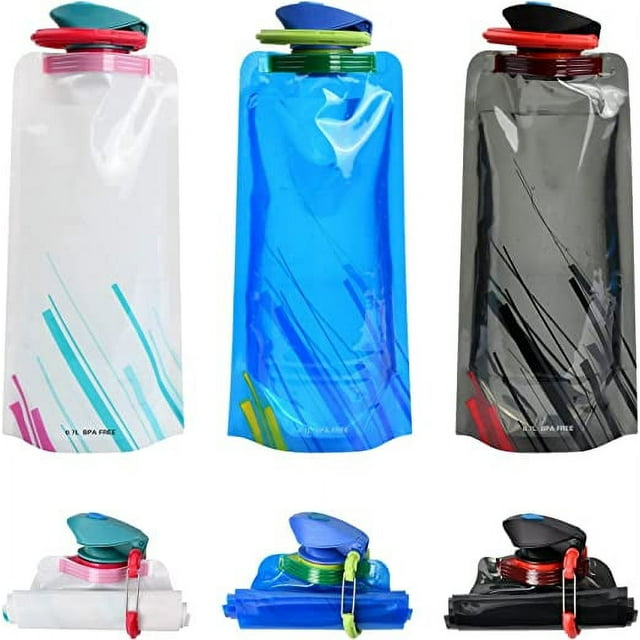 Pack de 3 botellas de agua plegables de 700 ml, bolsa de agua portátil, botella de agua reutilizable, botella de agua deportiva plegable para senderismo, aventuras, viajes Sincero Electrónica