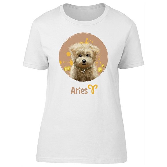 Aries Cute Zodiac Dog T-Shirt Women -Image by Shutterstock, Female x-Large