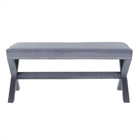 Safavieh Nicole Birch Wood Nailhead X Bench in Grey