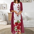 thumbnail image 2 of Vestido sin mangas con cuello redondo y estampado floral informal para mujer Conjunto de dos piezas de abrigo sólido Pompotops ghjkhdj1890, 2 of 6