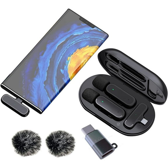 Wireless Lavalier Microphone with Noise Canceling, Professional Wireless Lavalier Mini Mic for iPhone, Samsung, Android Smartphone Vlog & Live Recording, Audio & Video