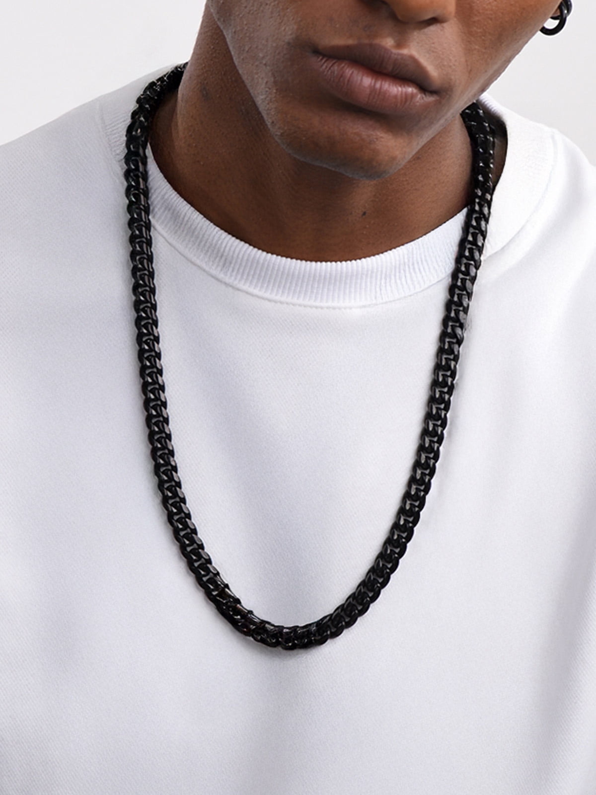 ChainsHouse 9mm Black Cuban Link Chain Necklace for Men Stainless Steel Chunky Chains Hiphop Choker Necklaces Mens Jewelry Gift, 26 Inches