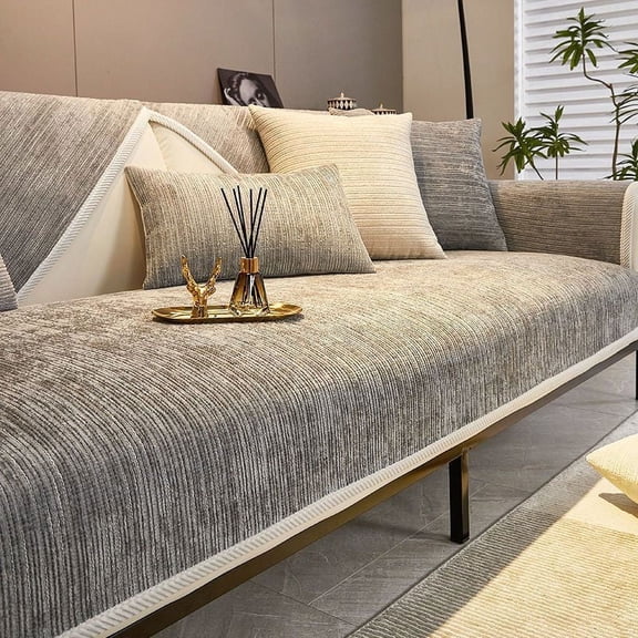 XmhyTop-A Sofa Slipcovers Chenille Couch Covers, Non Slip Couch Cover, Sectional Sofa Covers, Textured Sofa Cover, 90*90cm Single Piece,Grey