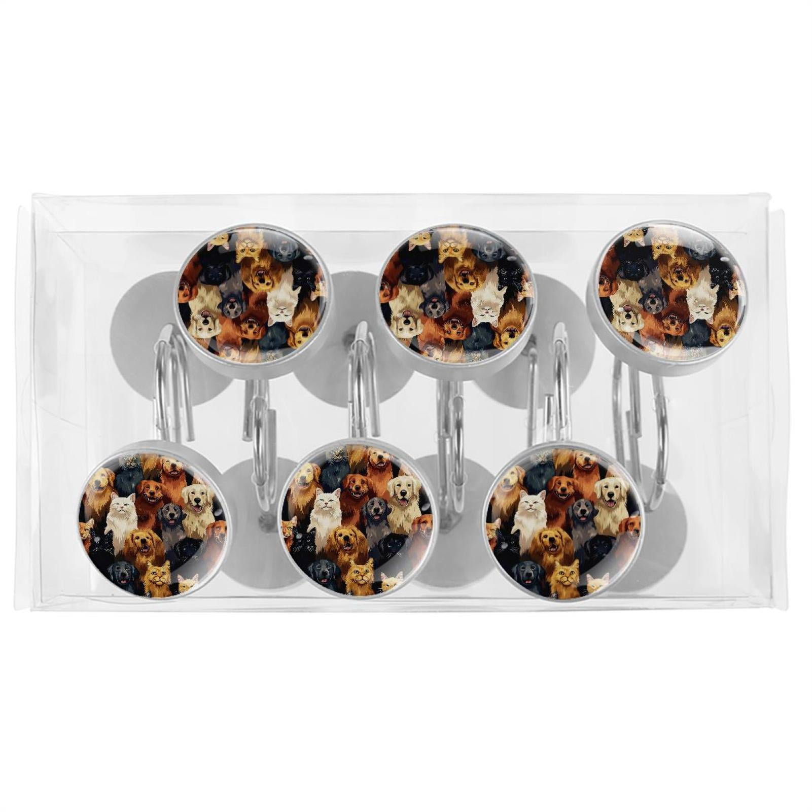 HemaKayy 12 Pcs Shower Curtain Hooks Bathroom Decorative Accessories Dogs Portraits