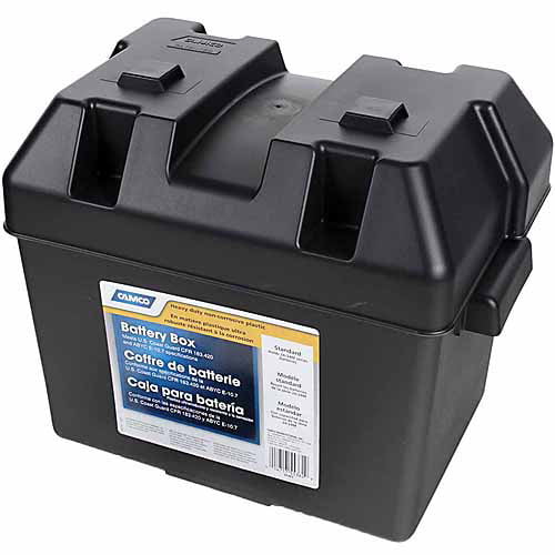 Protects Your RV or Marine Battery from Collisions and Contaminants Double Side-by-Side Group 24 Batteries Camco 55370 Vented RV//Marine Battery Box 2 Holds