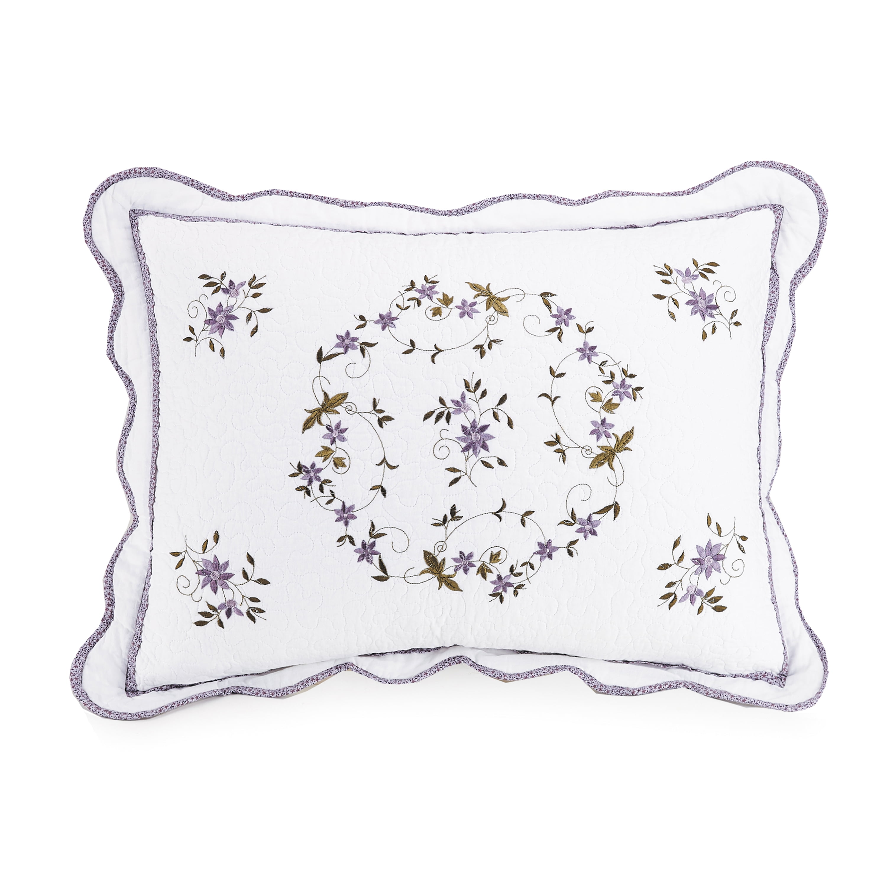 Modern Heirloom Gwen White/Purple Floral Embroidered Quilt Set 3-Piece Quilt Set, Full/Queen
